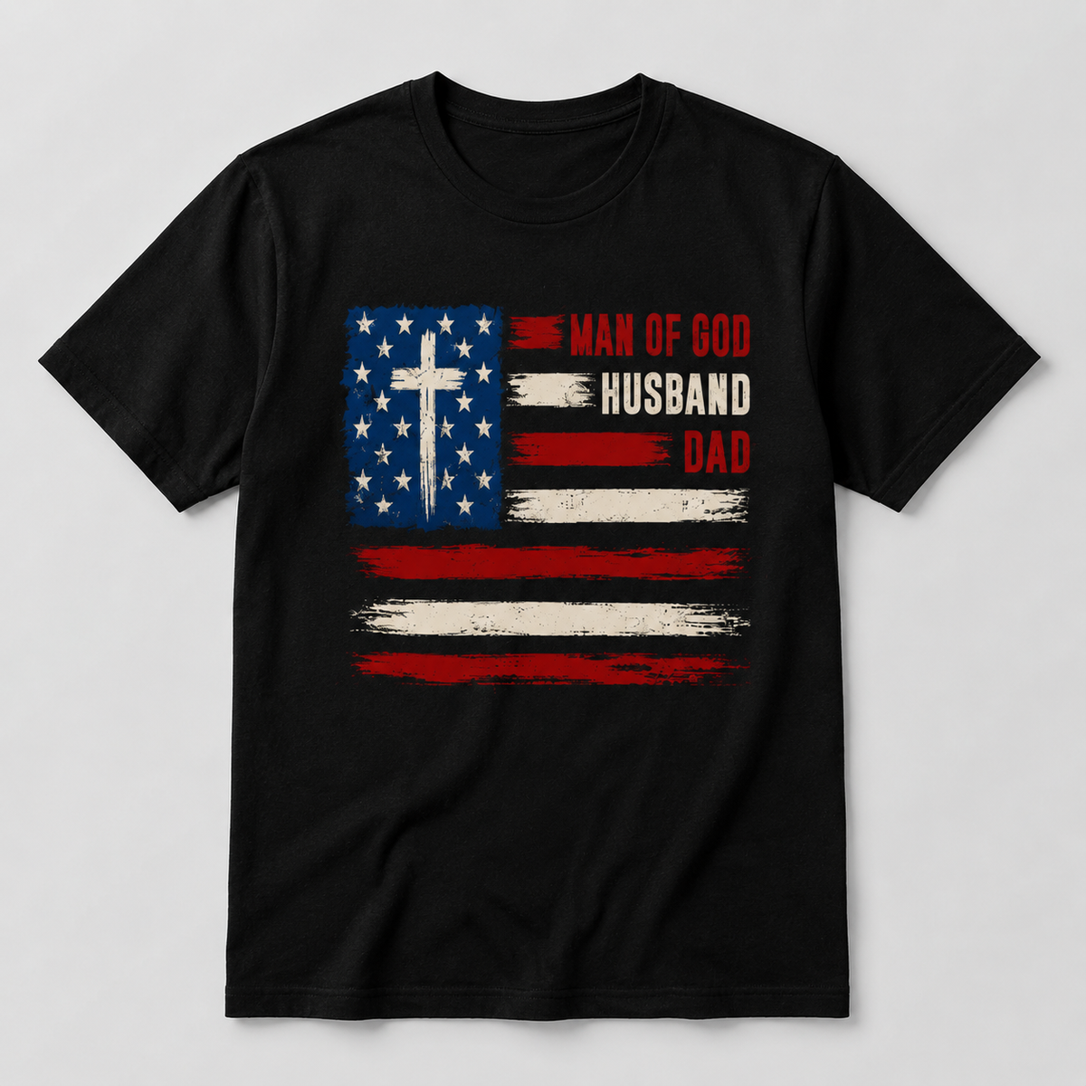 Personalized American Flag Dad T-Shirt Custom Name Father's Day Gift for Husband Soft Lightweight Patriotic Cotton Tee