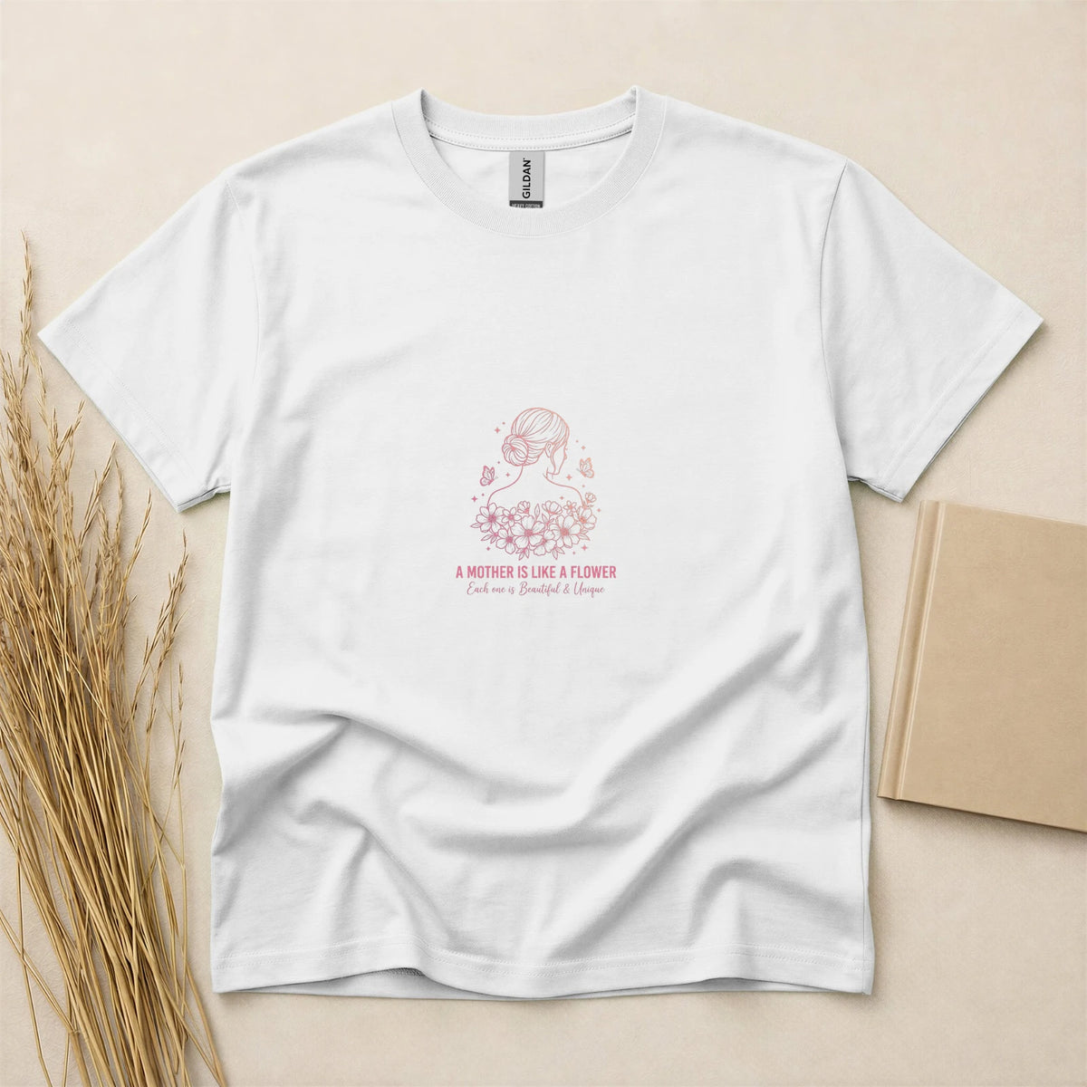A Mother Is Like A Flower Beautiful & Unique Mother's Day T-Shirt, Short Sleeve Graphic Tee, Floral Print, Soft Breathable Fabric