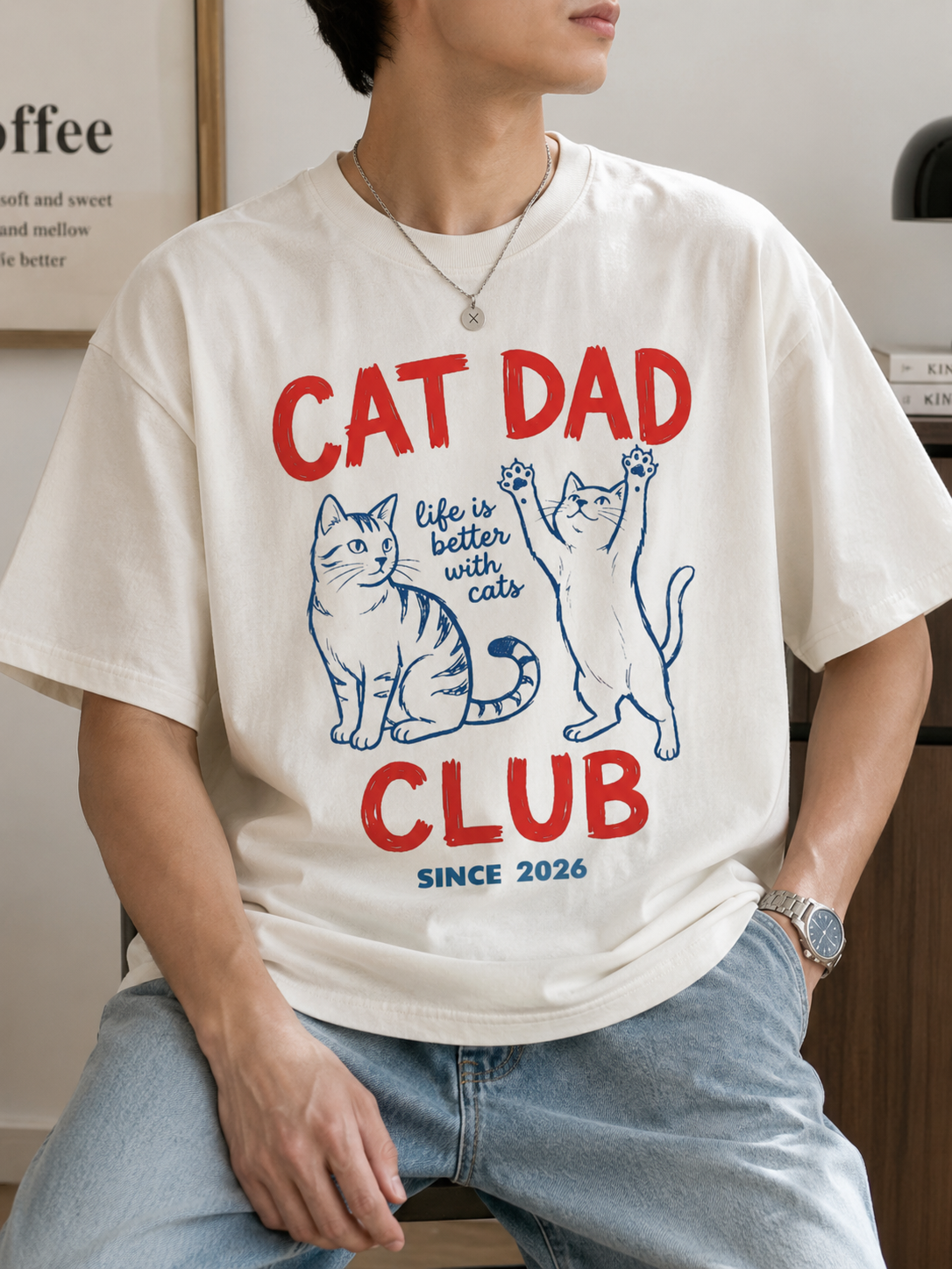 Cat Dad Club Since Custom Date Personalized T-Shirt - Custom Name Father's Day Gift - Short Sleeve Cotton Graphic Tee for Men