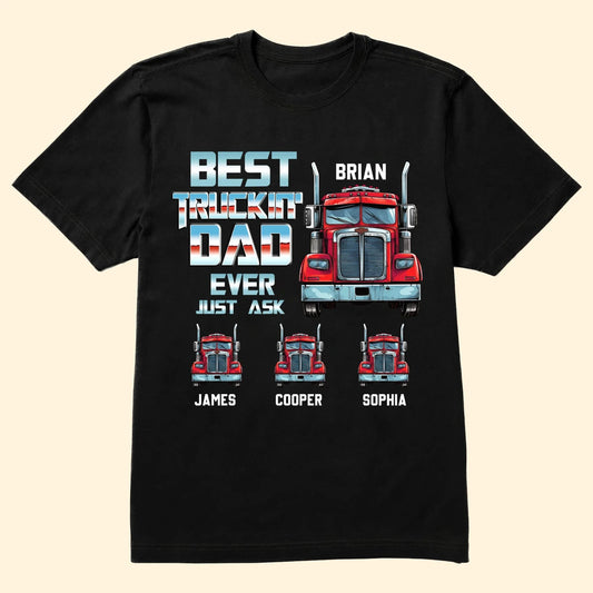 Custom Truck Dad T-Shirt Personalized with Kids Names Graphic Tee for Men Soft and Breathable Cotton Blend Short Sleeve Father's Day Top