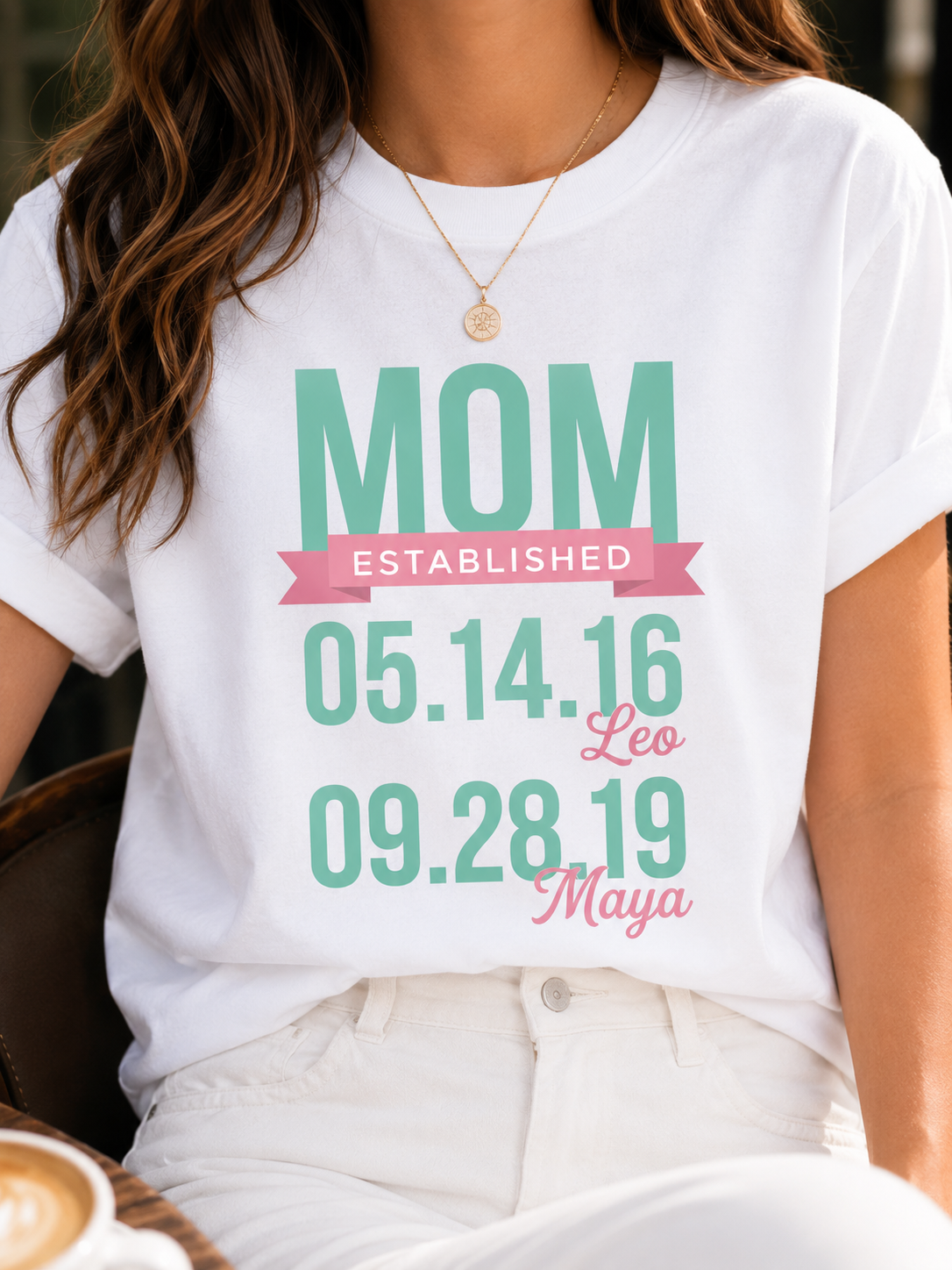 Personalized Mom Established T-Shirt Custom Kids Birth Dates Graphic Tee Soft Breathable Cotton Blend Short Sleeve Mother Day Gift