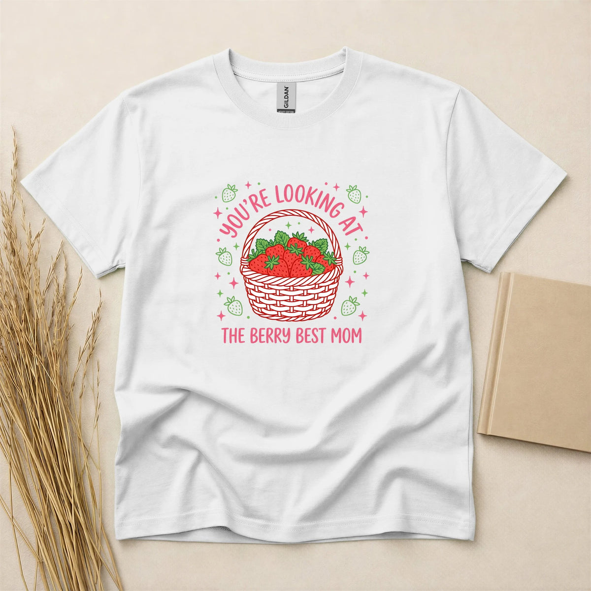 Berry Best Mom Strawberry Mother's Day T-Shirt - Short Sleeve Cotton Graphic Tee for Women - Pink