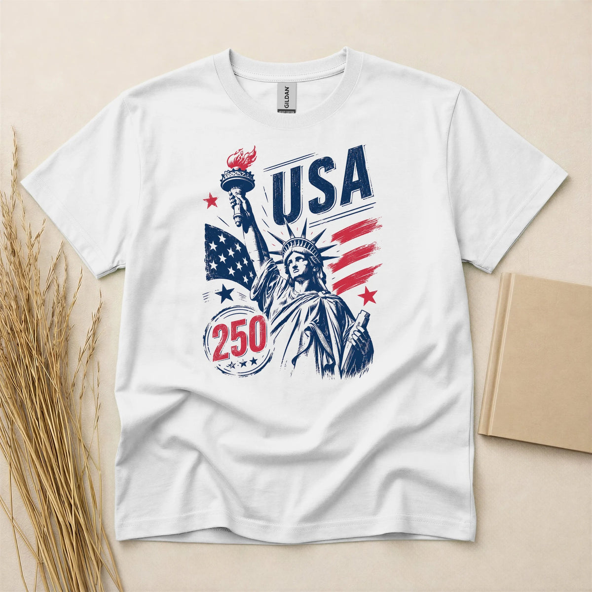 USA 250th Anniversary Statue of Liberty Patriotic T-Shirt America 250 Celebration Design Soft Breathable Short Sleeve Tee