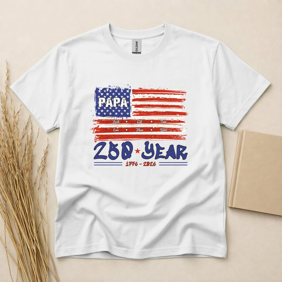 250 Year Anniversary 1776–2026 Personalized USA Flag Family T-Shirt Custom Names Independence Day Tee