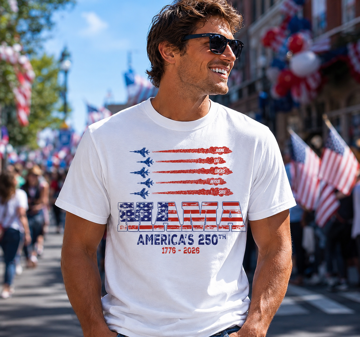 Custom America's 250th Anniversary Shirt Personalized Adult and Kids Names Patriotic USA 1776-2026 Basic Tee