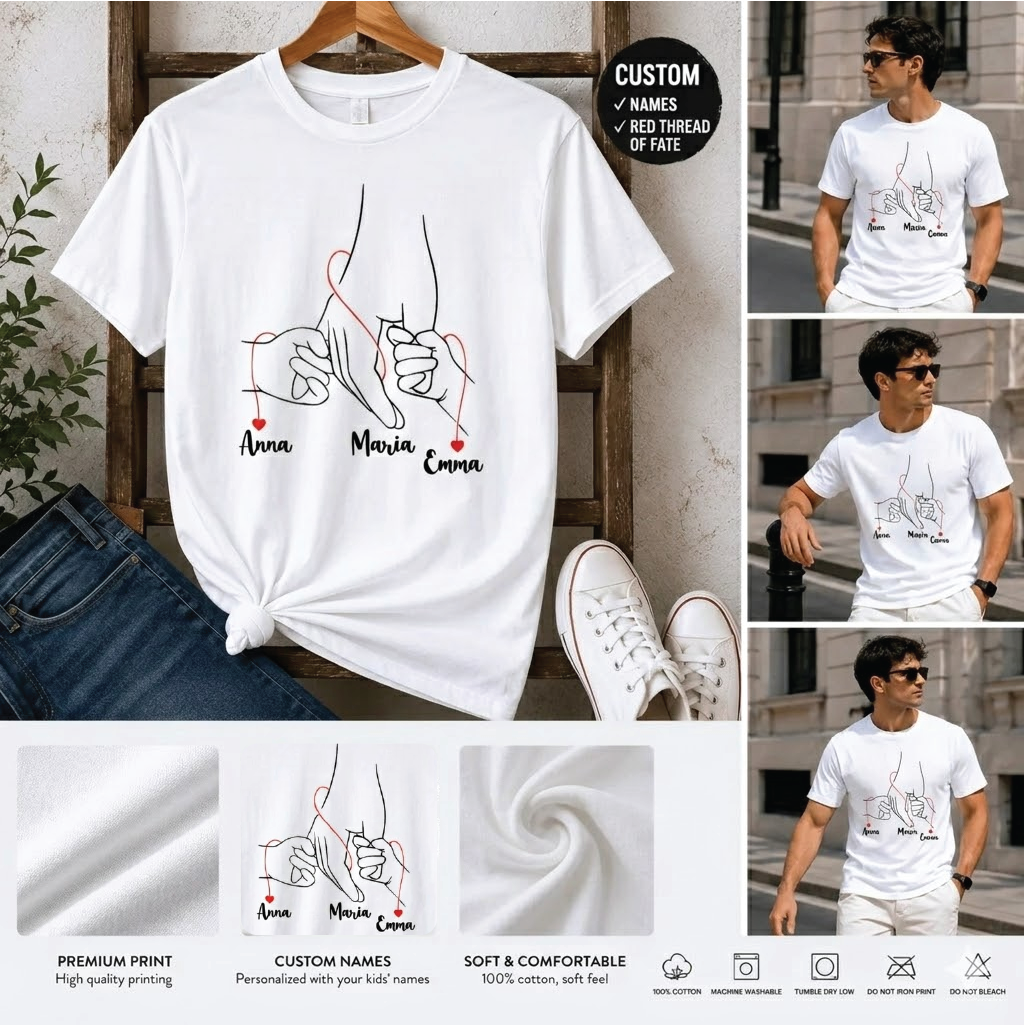 Minimalist Family Hands Line Art Basic Tee - Short Sleeve Crew Neck Cotton Graphic T-Shirt for Men and Women
