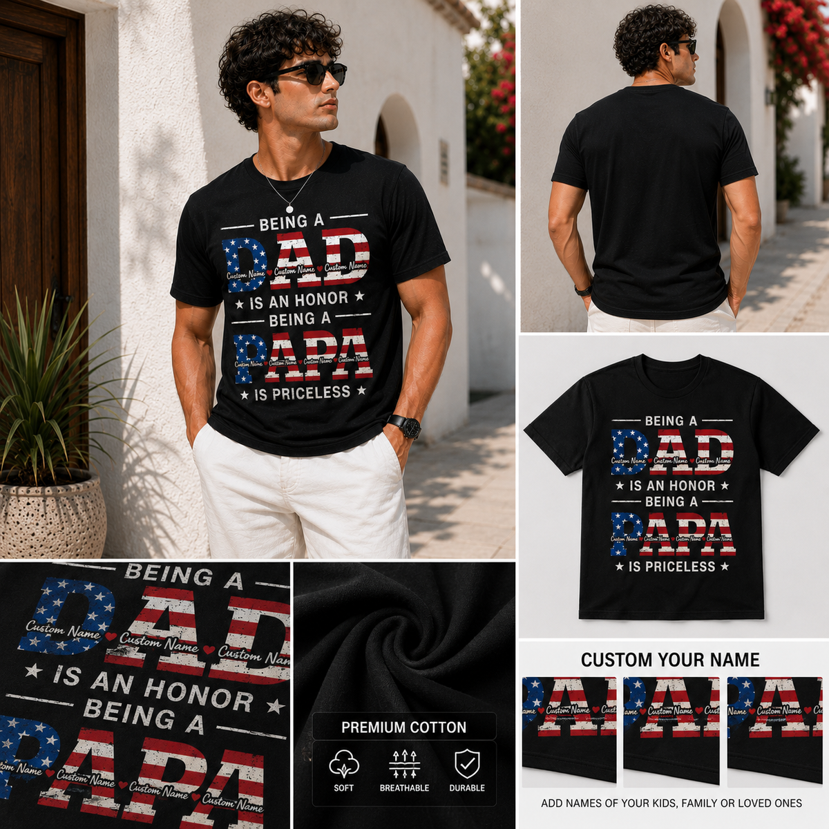 Being A Dad Is An Honor Being A Papa Is Priceless Custom Name T-Shirt Personalized Father Day Gift Tee