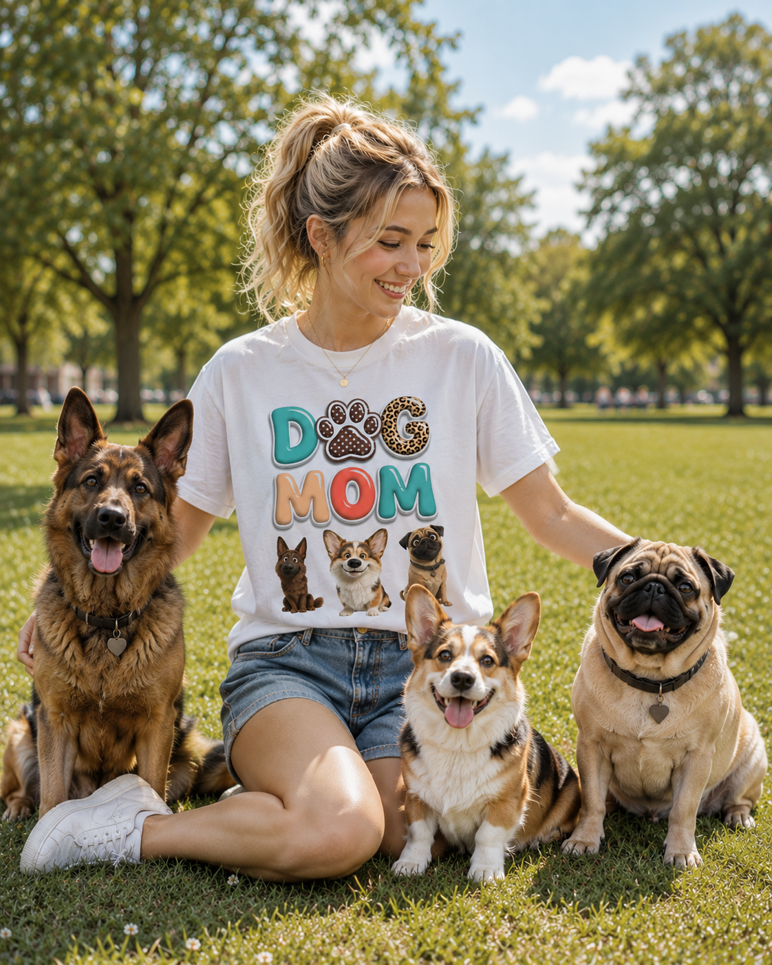 Personalized Dog Mom Custom Pet Family T-Shirt Lightweight Breathable Soft Cotton Blend Graphic Tee For Pet Lovers Customizable Names