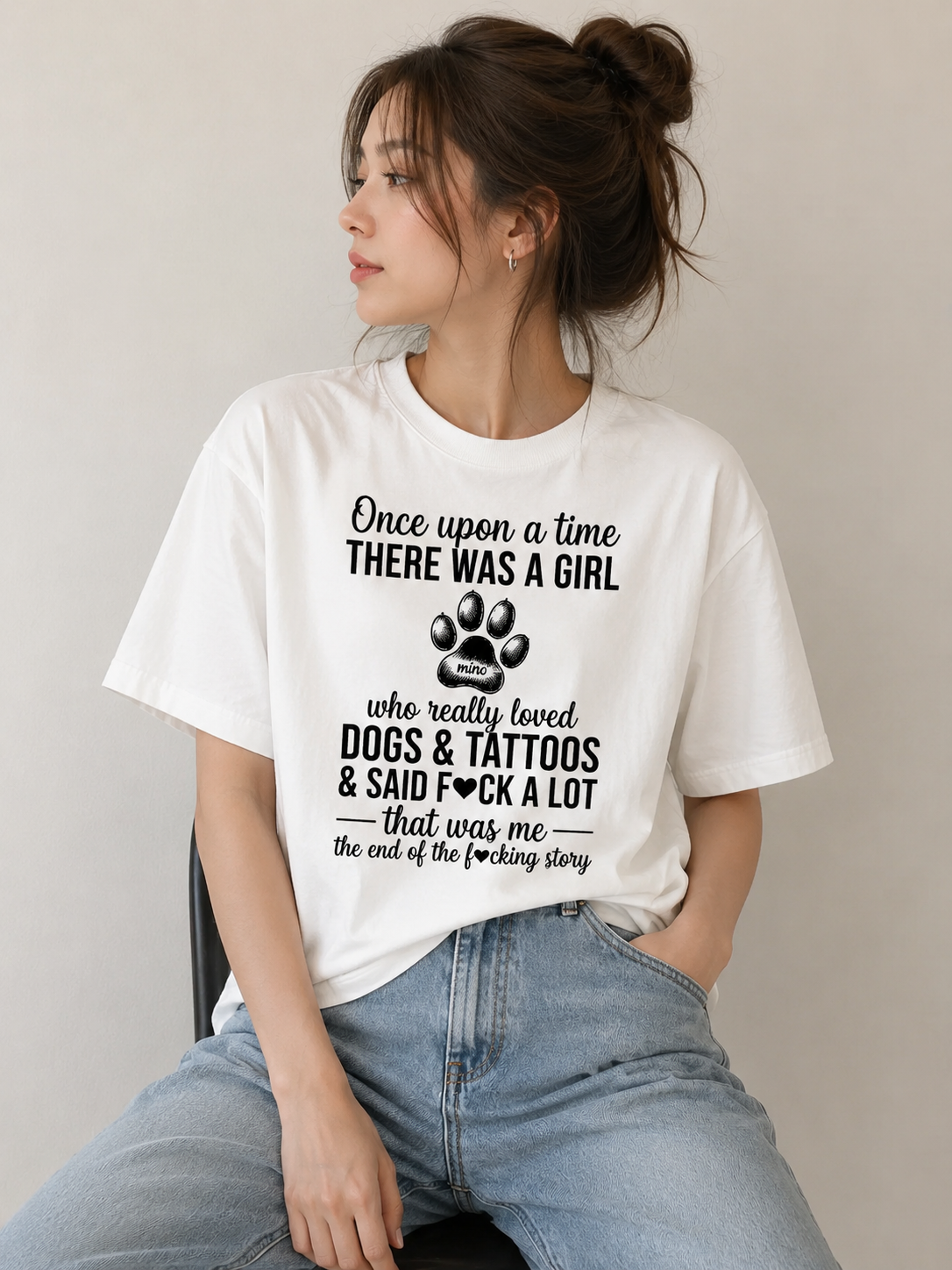 Personalized Dog Lover Tattoo Girl Custom Dog Name T Shirt Custom Name Breathable Soft Cotton Basic Tee