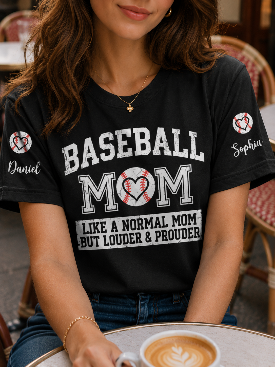 Personalized Baseball Mom T-Shirt Louder and Prouder Custom Name Graphic Tee Lightweight Breathable Soft Cotton Shirt