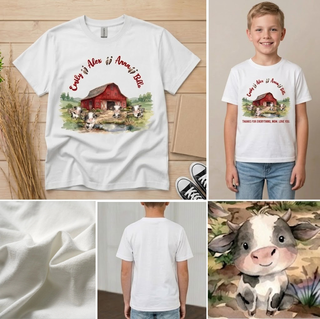 Personalized Farm Family Watercolor T-shirt Custom Name Farmer Apparel Breathable Soft Cotton Blend White Short Sleeve Tee