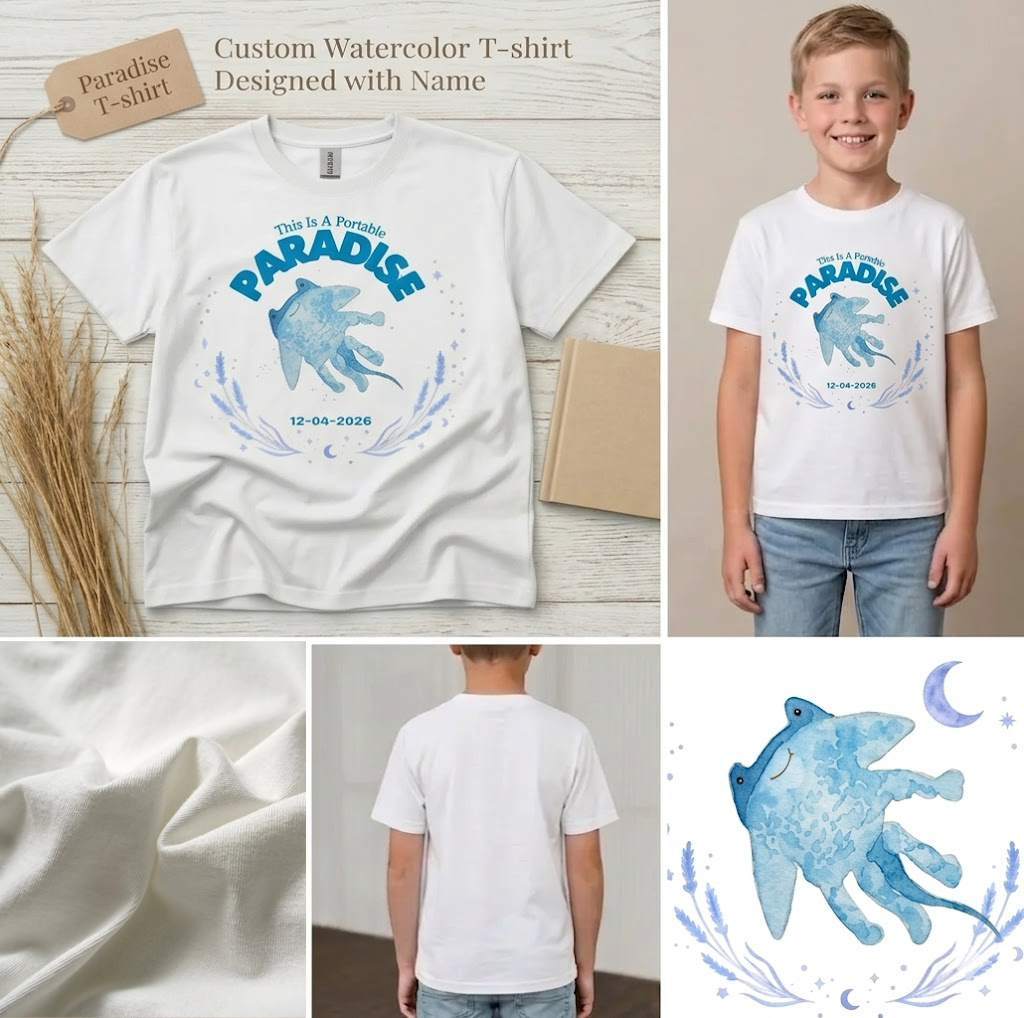 Custom Watercolor T-shirt with Personalized Name - Unisex Short Sleeve Basic Tee - Breathable and Soft Cotton Style Top
