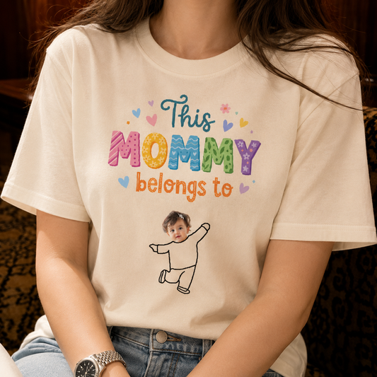 Custom This Mommy Belongs To Photo Shirt, Personalized Mom T-Shirt with Kids Pictures, Custom Family Photo Mother's Gift Tee, White Cotton