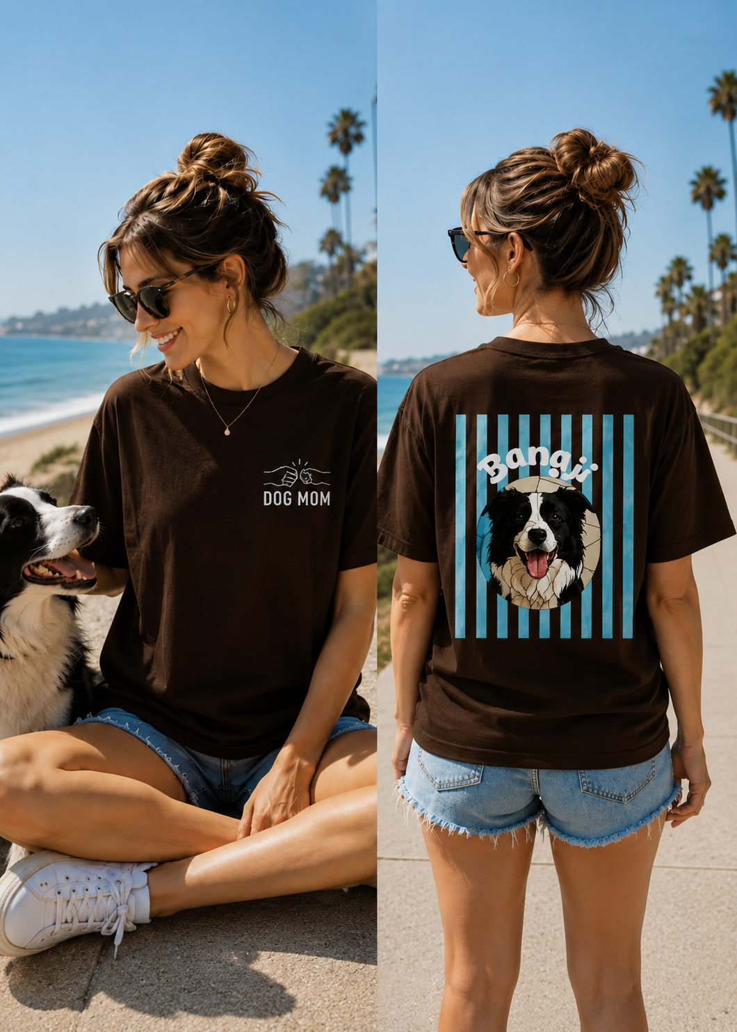Personalized Dog Mom Custom Pet Photo Upload Vintage Striped T-Shirt - Breathable Lightweight Cotton Blend Pet Lover Tee