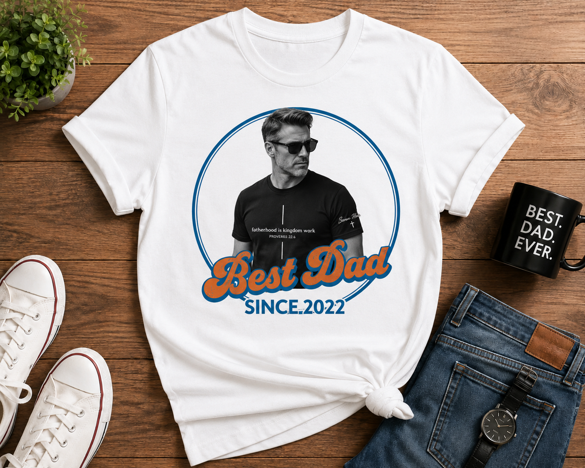 Personalized Father's Day Photo T-Shirt Custom Dad Since Year Graphic Tee Breathable Cotton Blend Short Sleeve Shirt