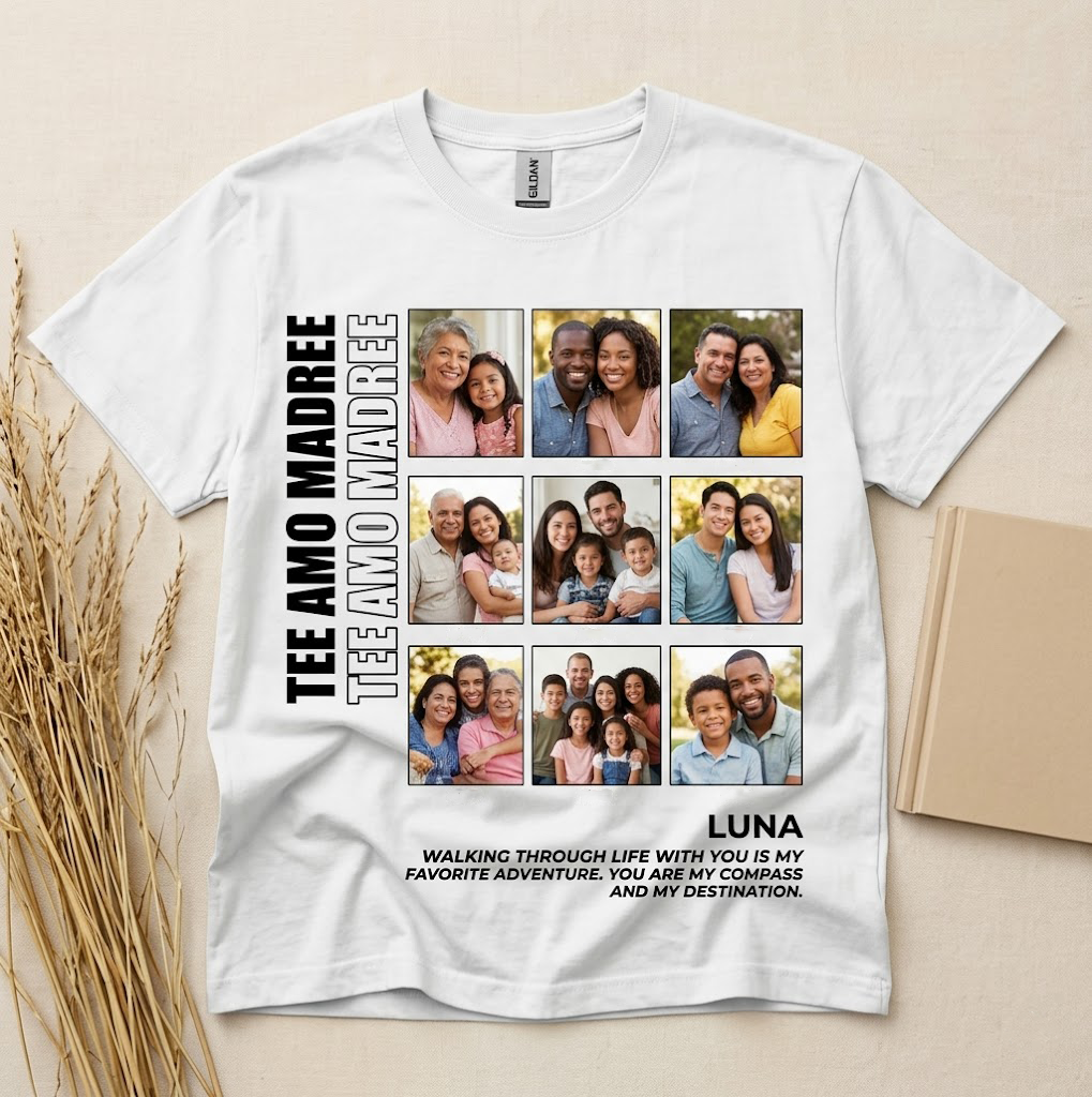 Personalized 9-Photo Adventure Memory T-Shirt Custom Photo Collage Family Travel Graphic Tee Soft Breathable Basic Tee