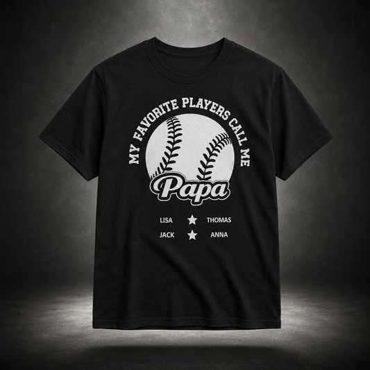 My Favorite Players Call Me Papa Personalized T-Shirt Custom Father's Day Baseball Graphic Tee Soft Breathable Cotton Navy Blue Shirt