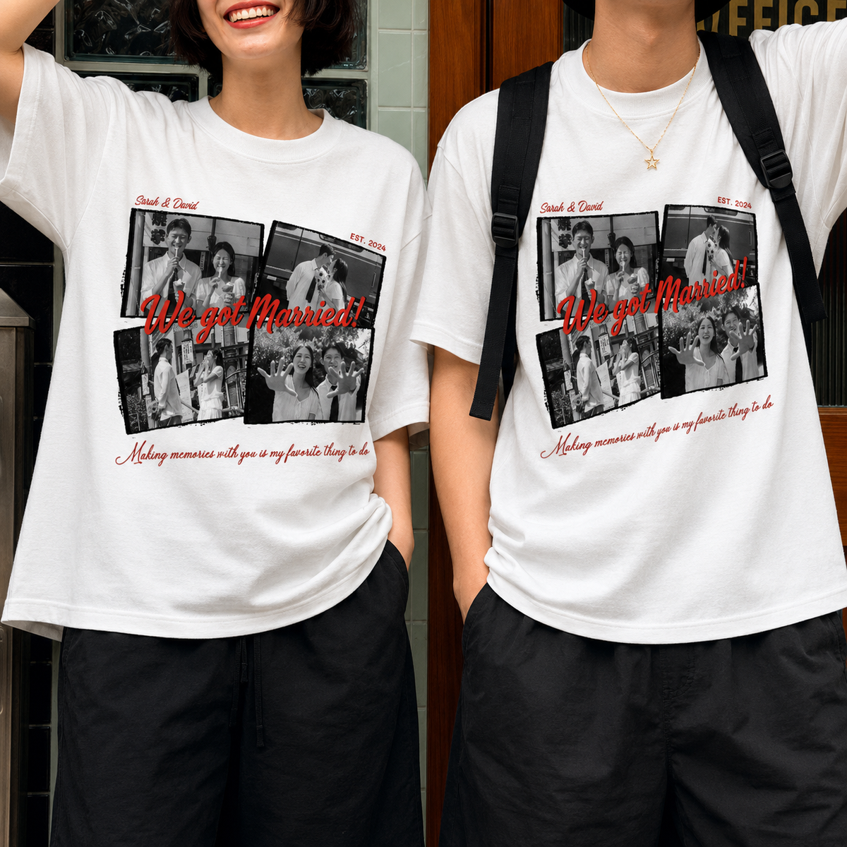 Custom Wedding Photo Shirt - Personalized We Got Married T-Shirt for Couples - Newlywed Gift Photo Collage Hoodie and Sweatshirt