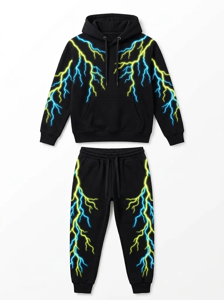 Sport Printed Tracksuit Hoodie Track Pants Set