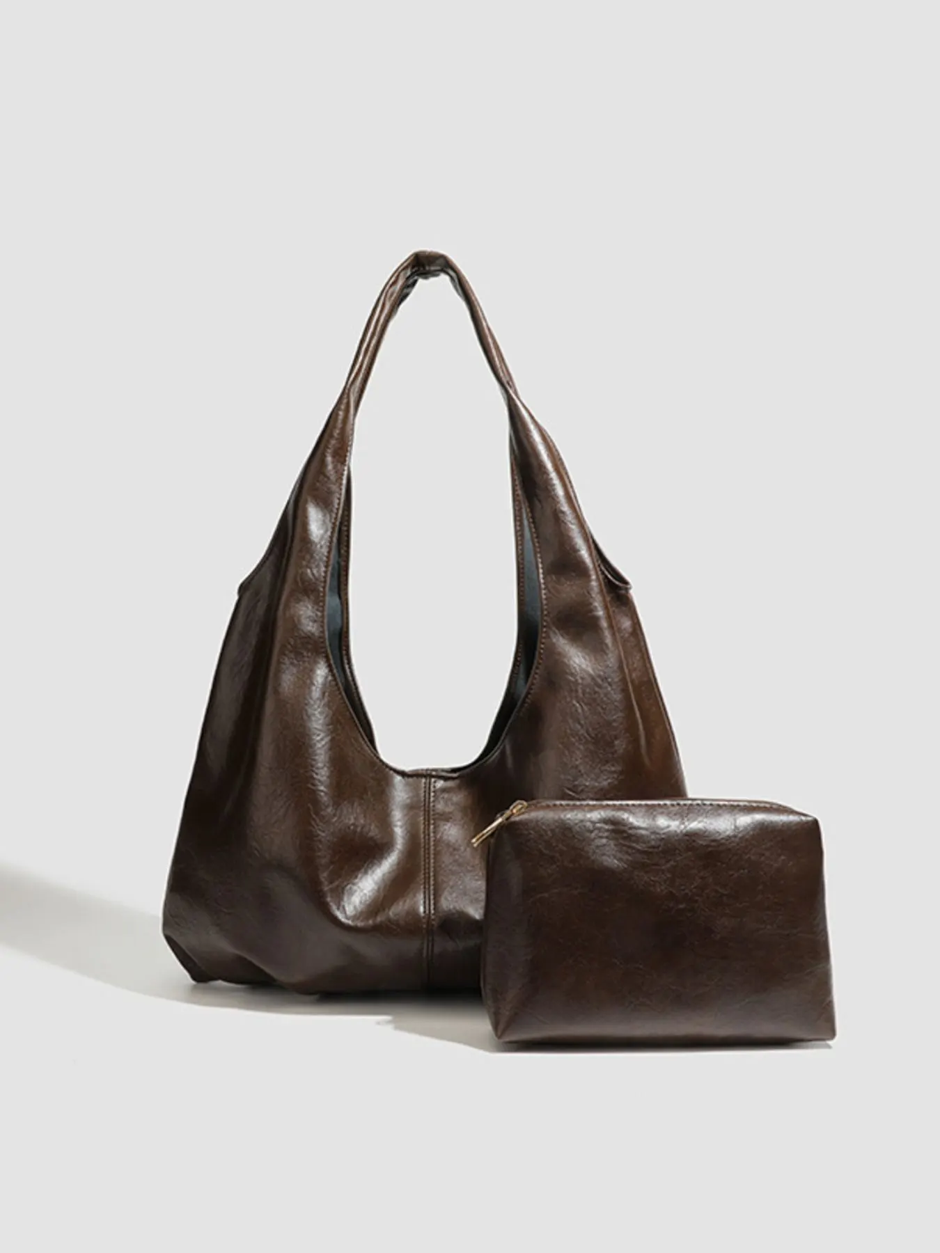 Vintage Glossy Hobo Shoulder Bag with Matching Pouch