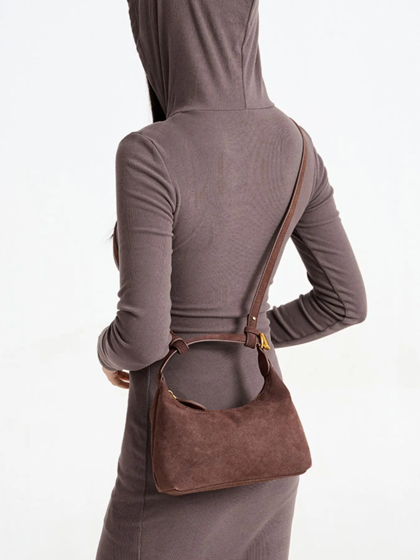 Minimalist Suede Crossbody Bag with Top Handle