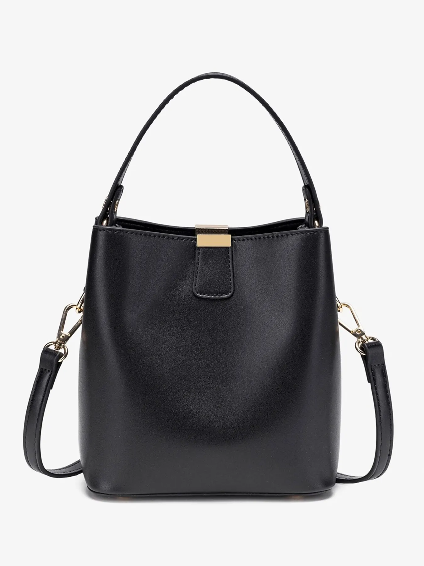 PU Leather Bucket Crossbody Bag with Gold-Tone Hardware