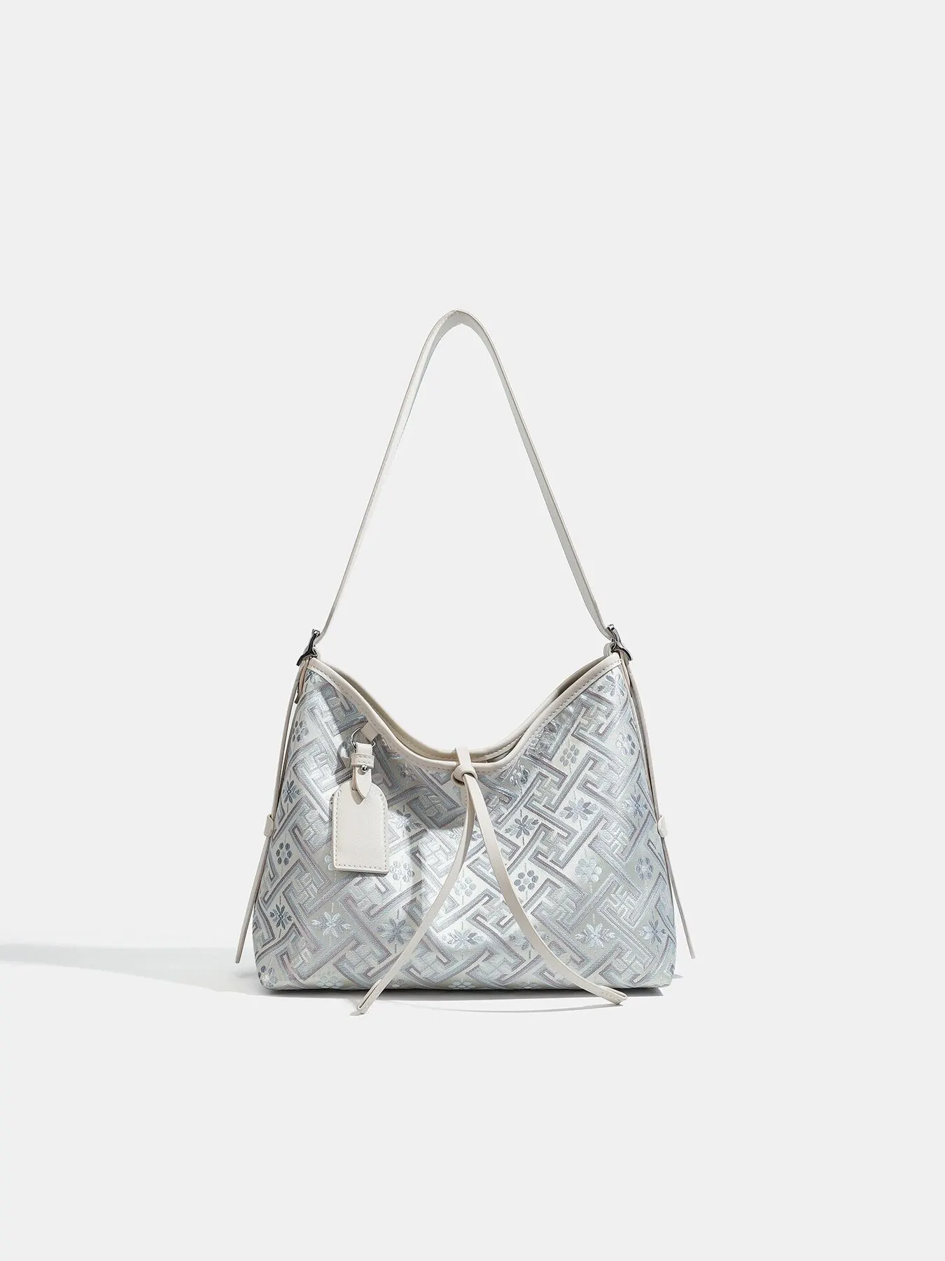 Geometric Pattern Jacquard Shoulder Bag with Adjustable Strap