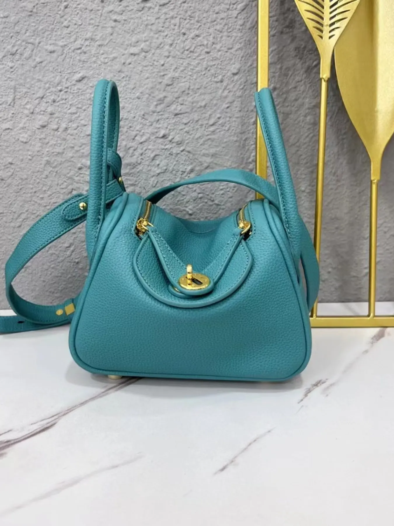 Gold-Tone Hardware Leather Crossbody Bag